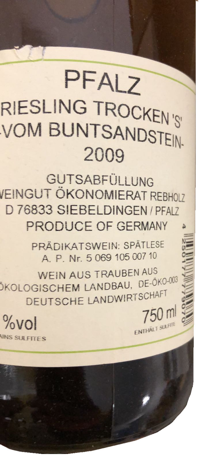 Ökonomierat Rebholz, Riesling S vom Buntsandstein 2009, S...
